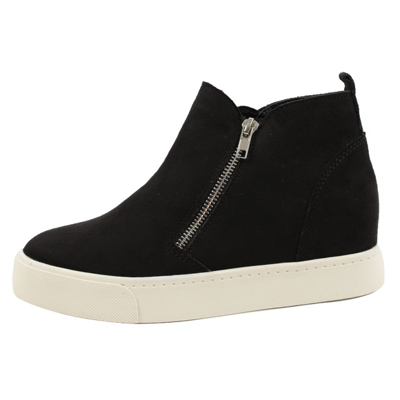 Black Hidden Wedge Rubber Sole Sneaker - Picture 2 of 7